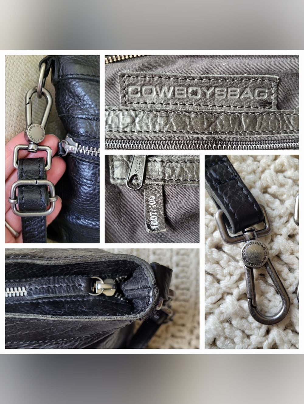 COWBOYSBAG LEATHER CROSSBODY BAG PURSE ADJUSTABLE ZIPPER BLACK SILVER - Picture 13 of 16